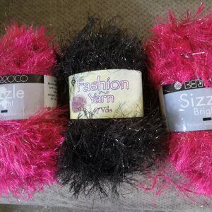 Berroco Sizzle Yarn-2 Hot Pink & Silver +1 Black & Silver - Buy 3 get 1 FREEW